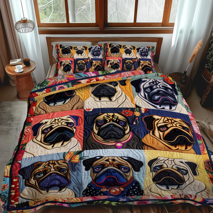 Adorable Baby Pugs 3-Piece Bedding Set