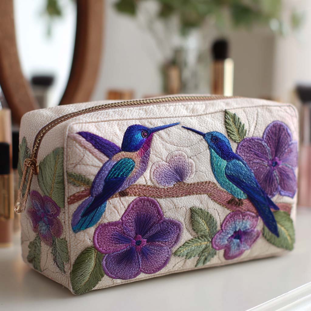 Hummingbird Quilted Makeup Bag