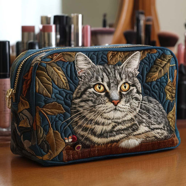 Bright Whiskers Quilted Makeup Bag