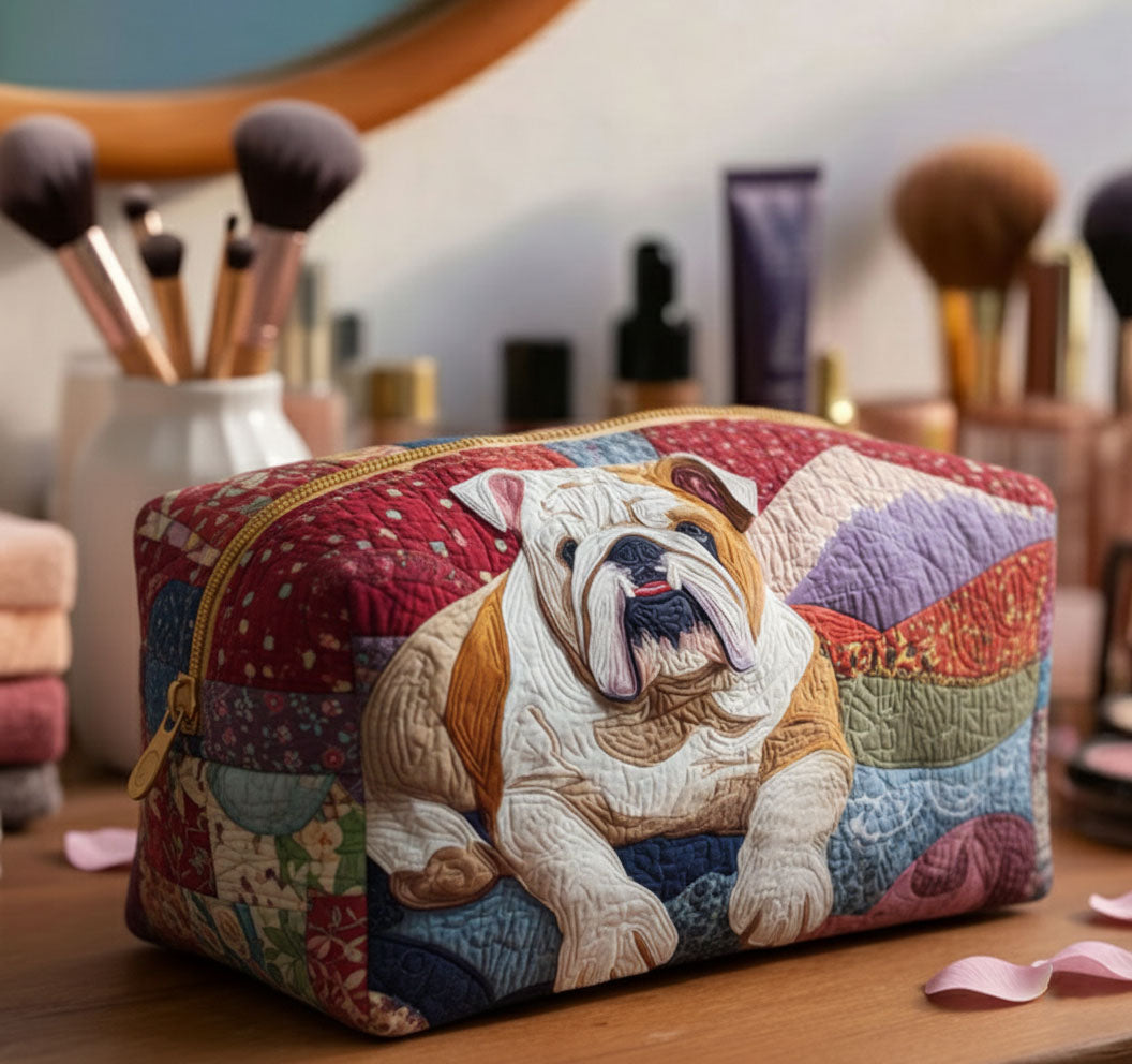 Bulldog Cuddle Quilted Makeup Bag