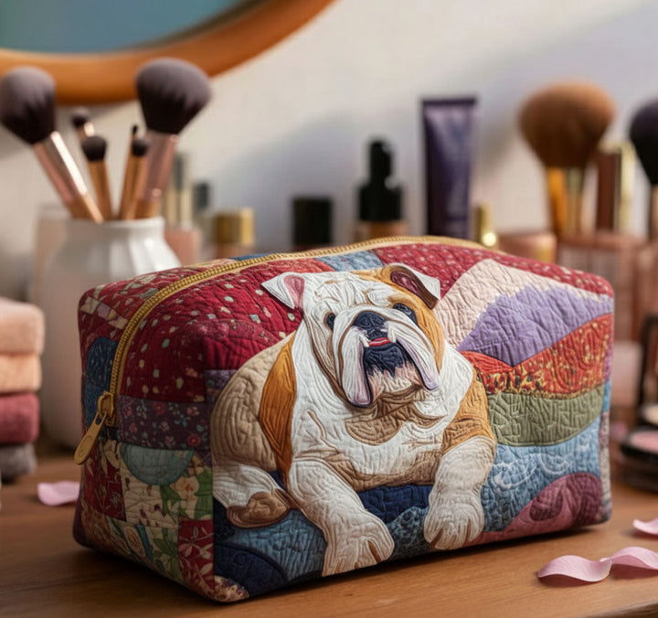 Bulldog Cuddle Quilted Makeup Bag