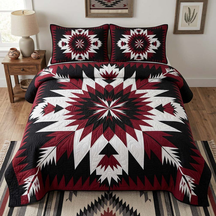 Crimson Starburst 3-Piece Bedding Set