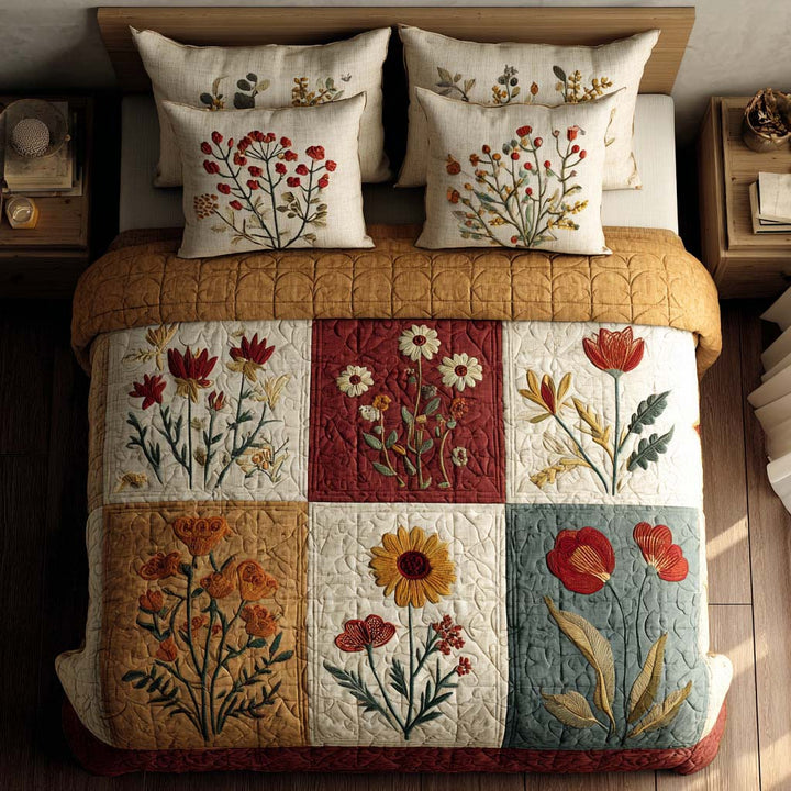 Floral Dreams 3-Piece Quited Bedding Set