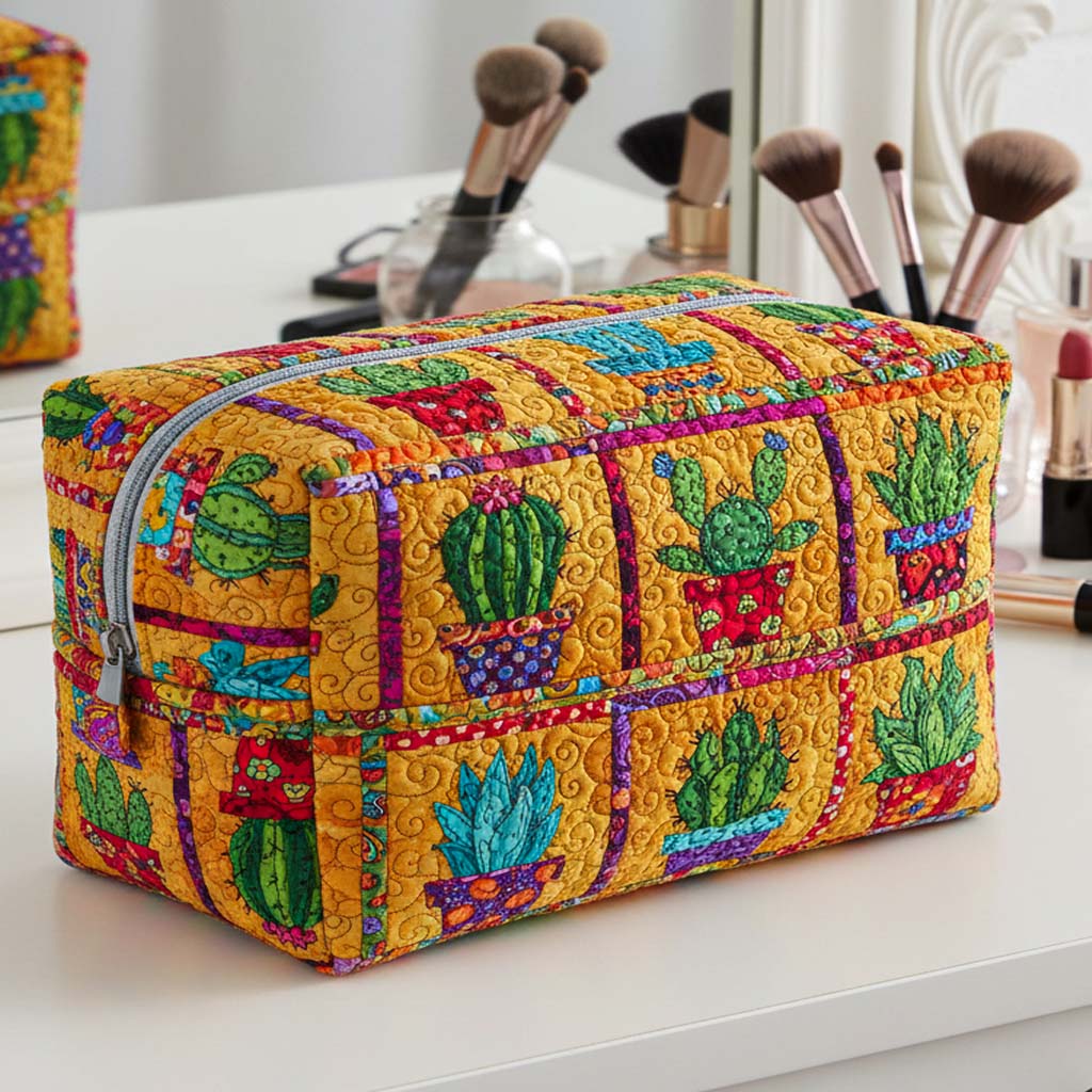 Golden Spikes Quilted Makeup Bag