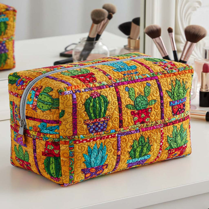 Golden Spikes Quilted Makeup Bag
