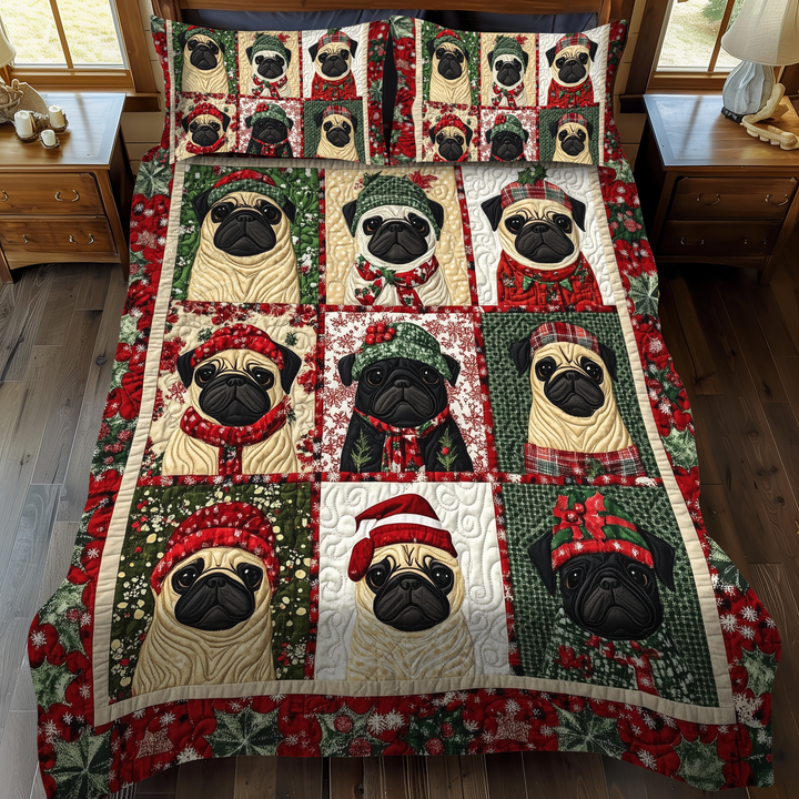Pug Winter Wishes 3-Piece Bedding Set