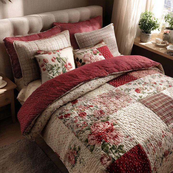 Rosy Cottage Romance 3-Piece Bedding Set
