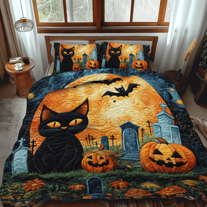 Spooky Halloween Cat 3-Piece Bedding Set