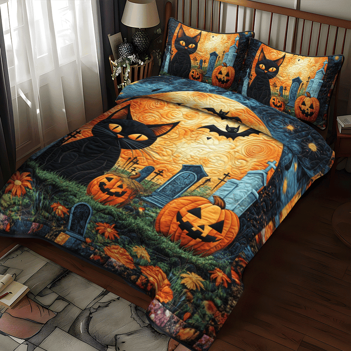 Spooky Halloween Cat 3-Piece Bedding Set