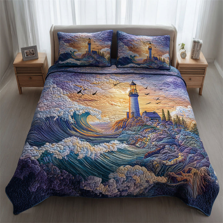 Storm Lighthouse Sunset 3-Piece Bedding Set