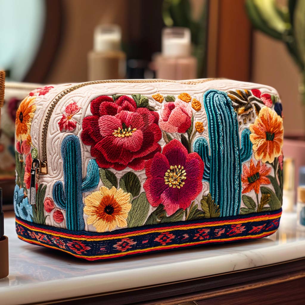Sunlit Succulent Quilted Makeup Bag