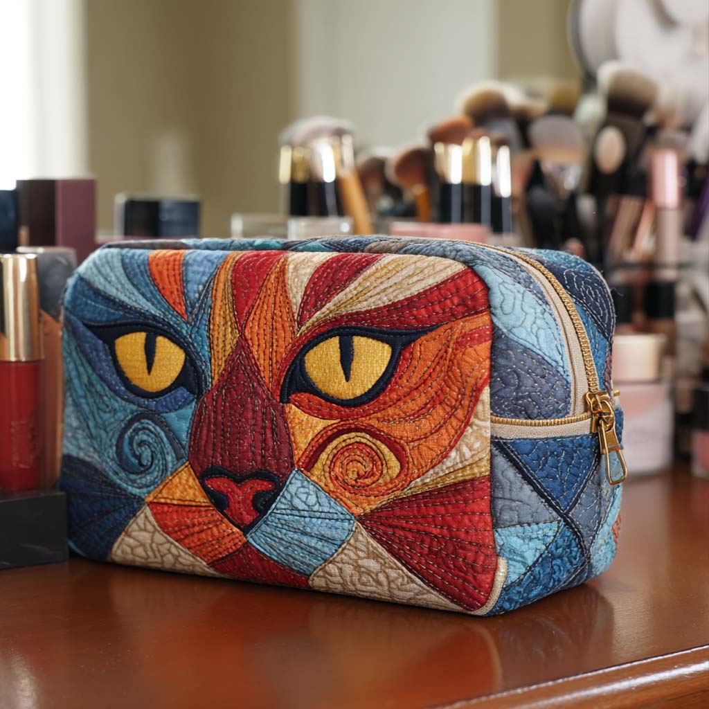 Sweet Little Cat Quilted Makeup Bag