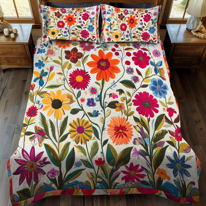 Vibrant Flowers 3-Piece Bedding Set