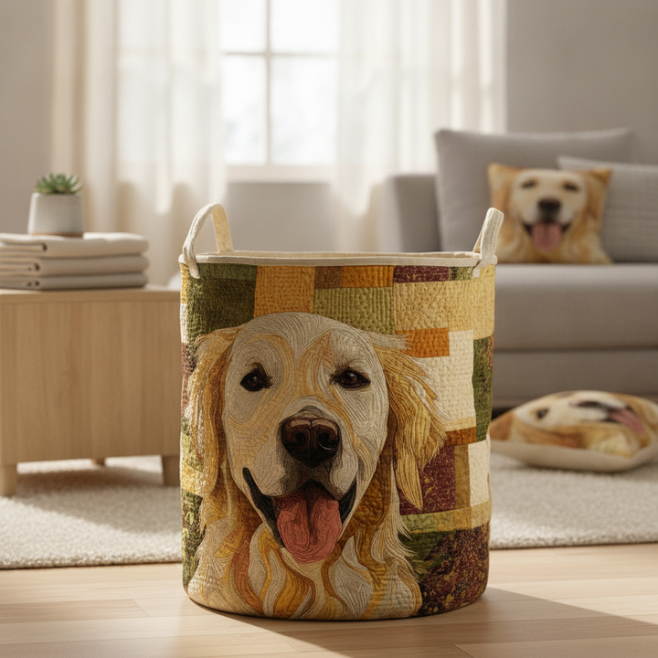 Happy Golden Retriever Laundry Basket